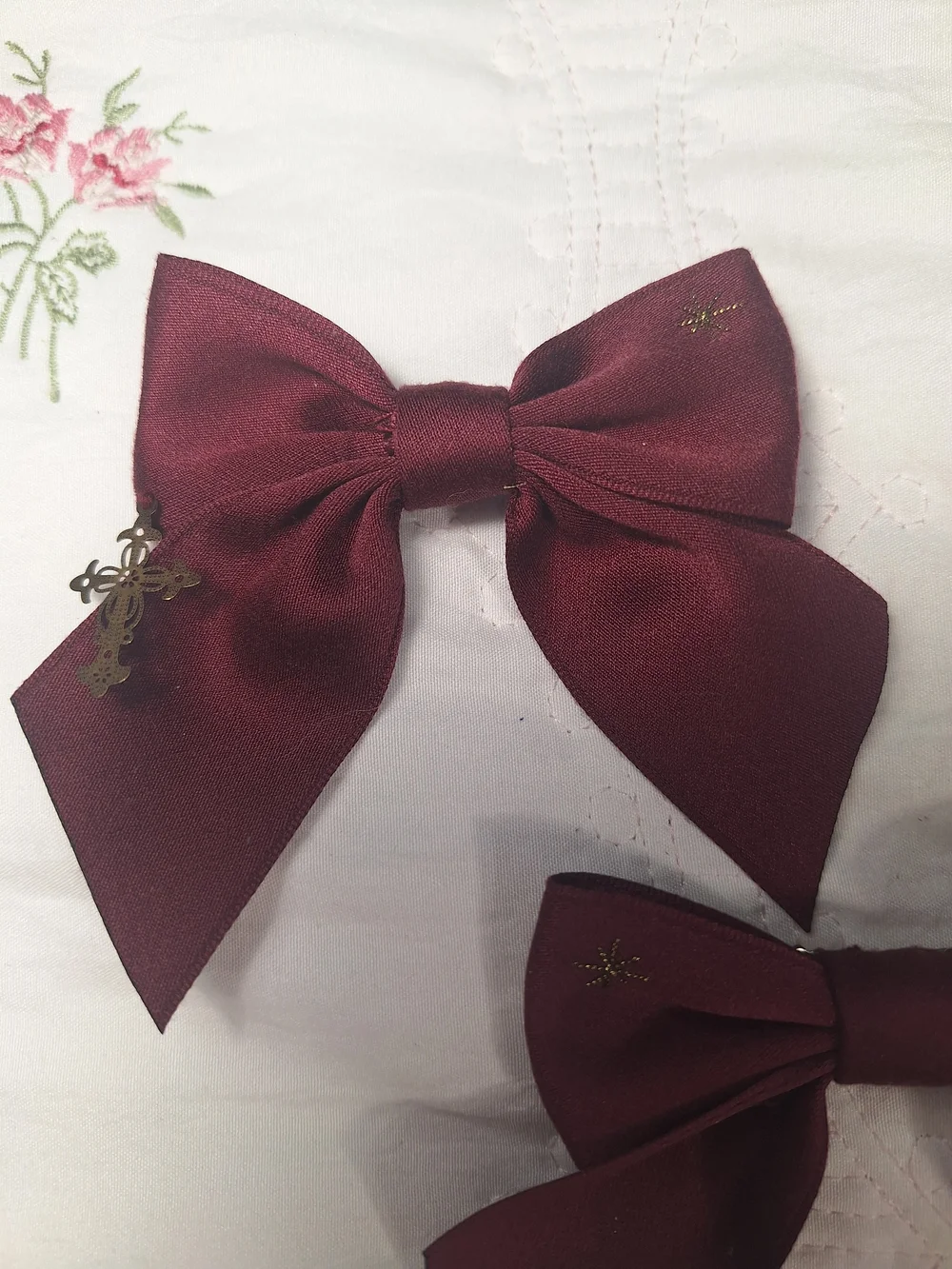 Alice and the Pirates Burgundy & Gold Cross Emblem Hair Bow Clips | Set of 2 |